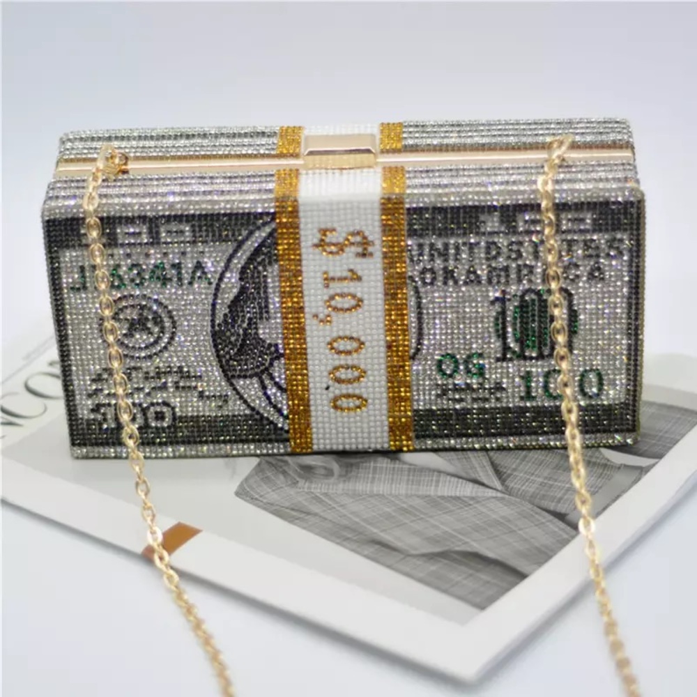 Stack of Cash Crystal Clutch Bag...Beautiful..New